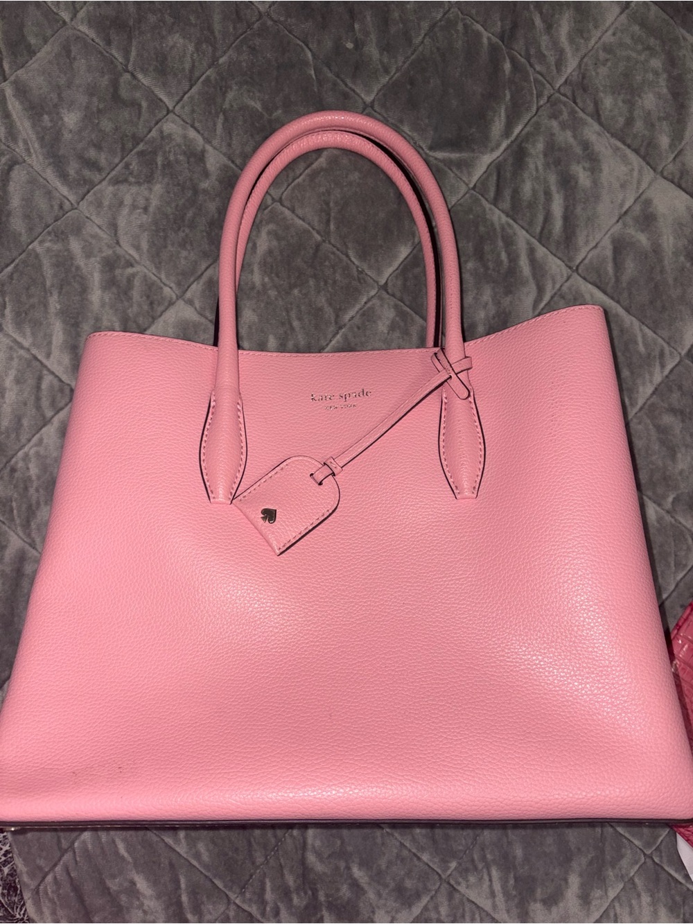 kate spade Pink Pebbled Leather Tote with Heart Tag